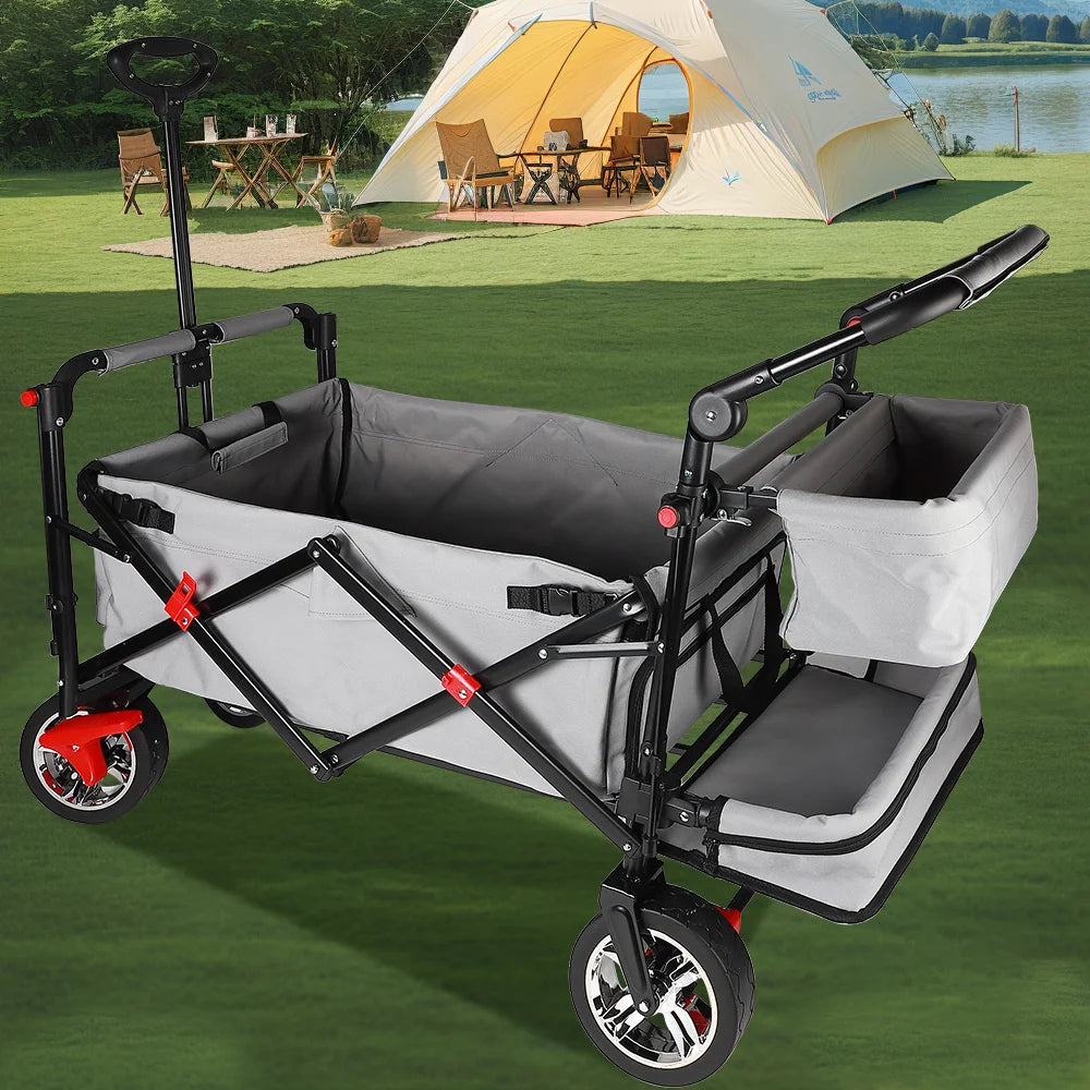 1 Stück faltbarer Gartenwagen mit Dachrädern, Brems-Transportwagen aus Stahlmetall für Garten, Camping und Sonnenschutz für Kinder