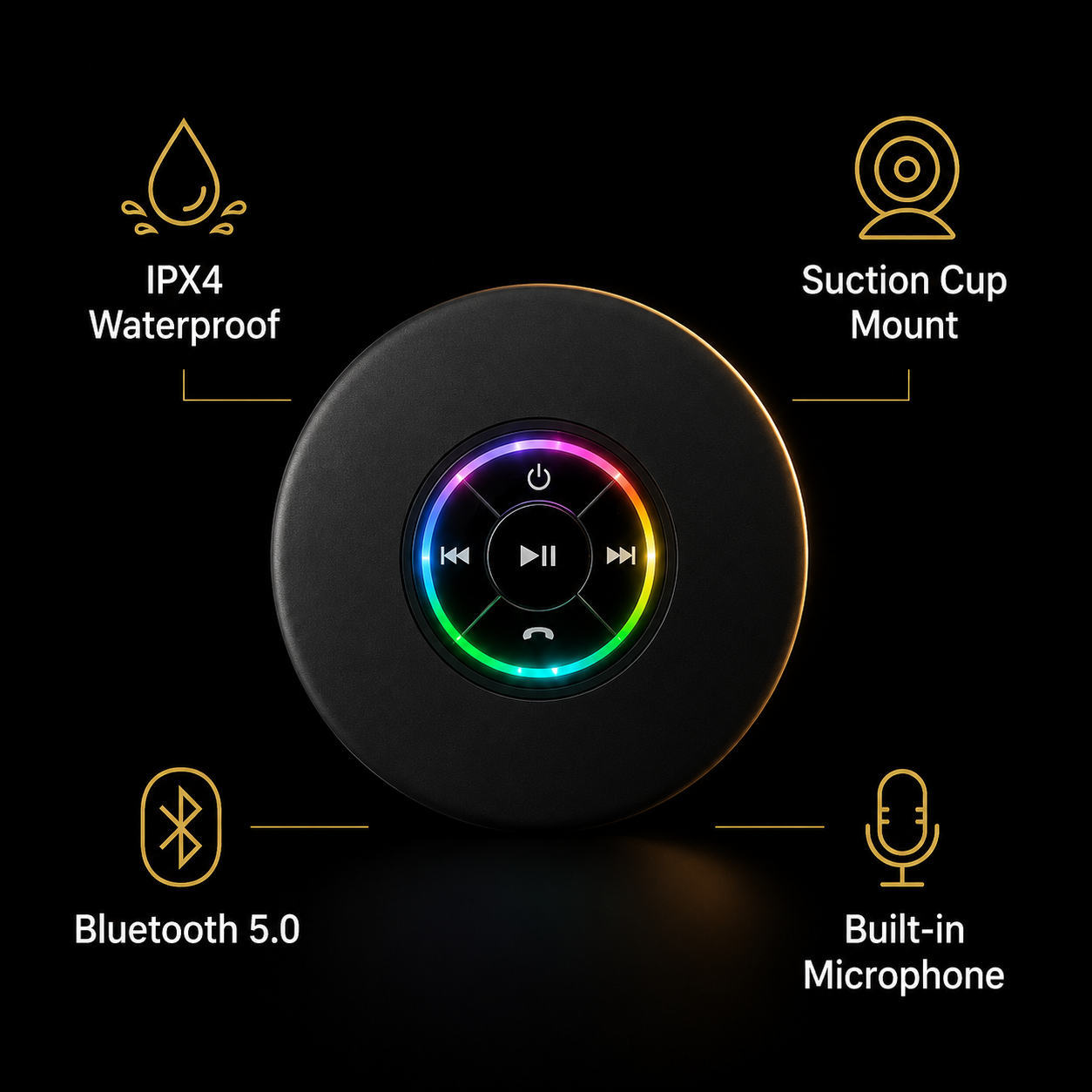 Waterproof Bluetooth Speaker — IPX4 Shower & Outdoor, Suction Mount