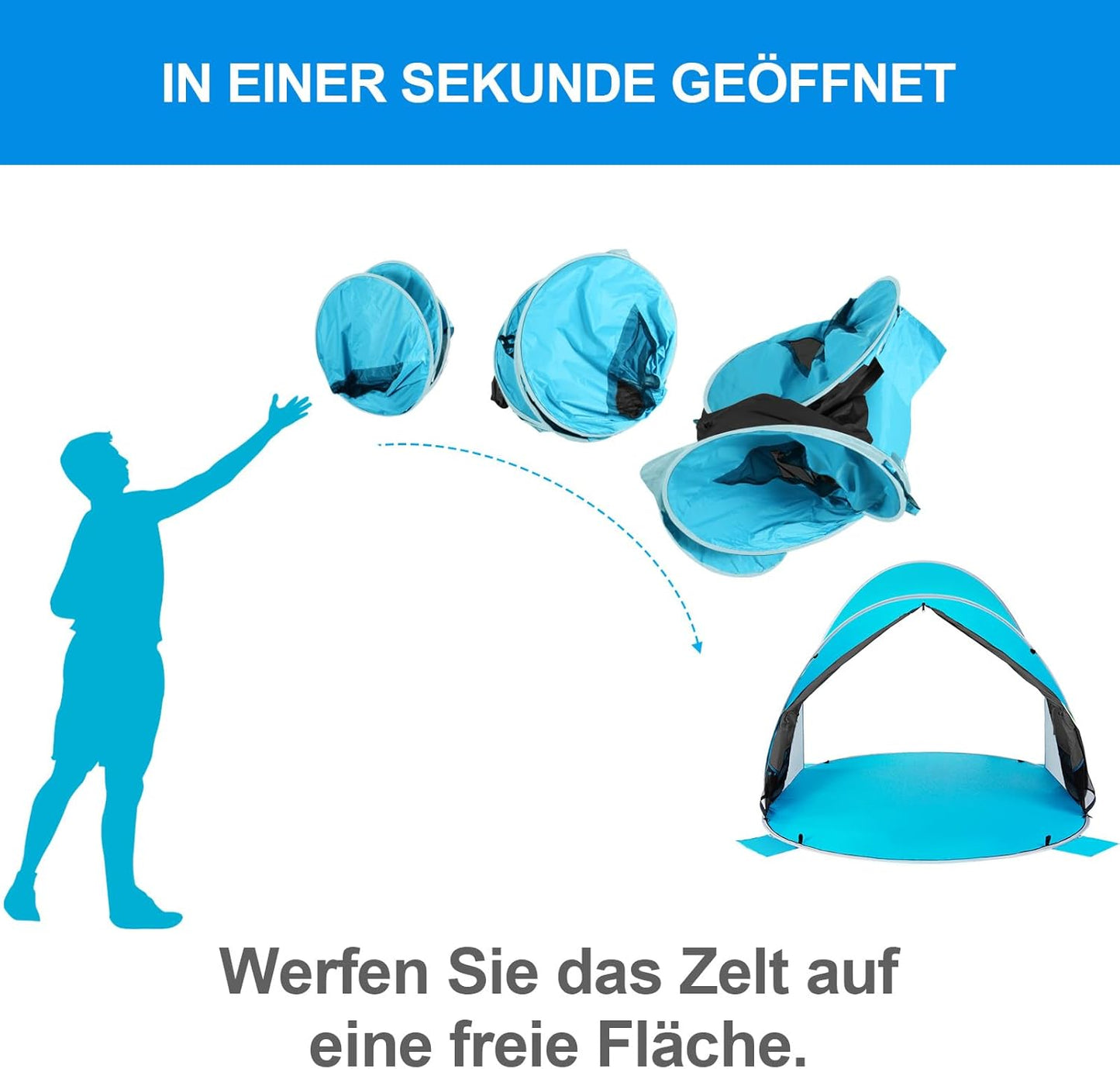 WolfWise Strandmuschel Pop-Up Zelt mit UV-Schutz 50+, 3-4 Personen Strandzelt