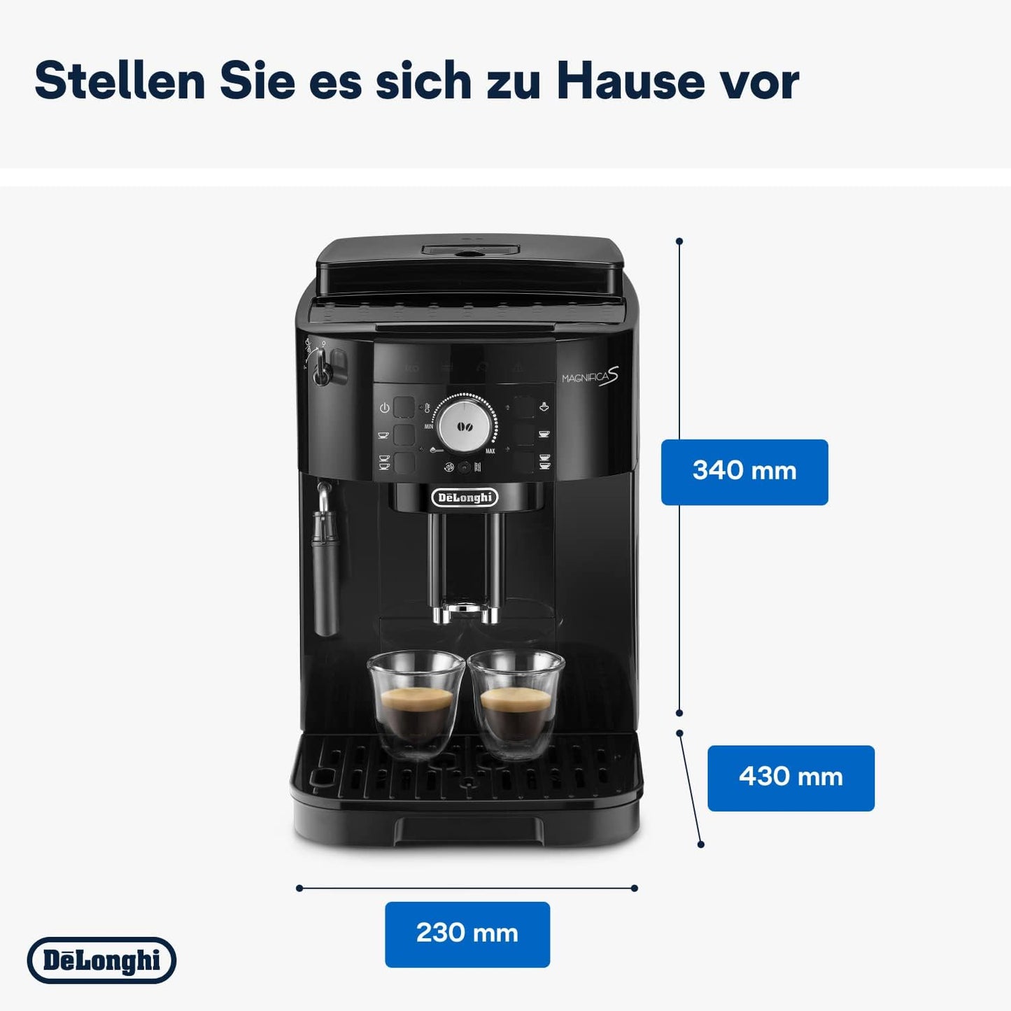 De'Longhi Magnifica Start ECAM222.60.BG, Kaffeevollautomat mit LatteCrema-Milchsystem für Automatischen Cappuccino, 4-Direktwahl-Tasten, Soft-Touch-Bedienfeld, "x2"-Funktion, 1450W, Schwarz/Grau