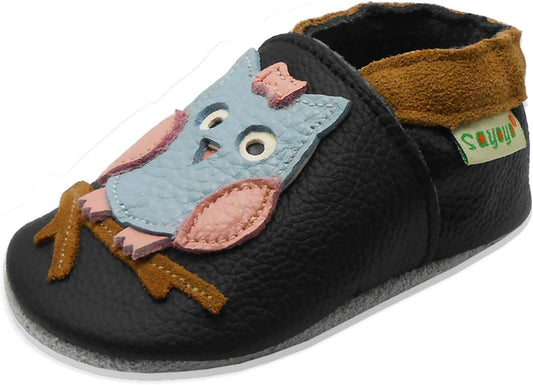 SAYOYO Weicher Leder Lauflernschuhe Krabbelschuhe Babyhausschuhe Kleinkind Lederschuhe Jungen und Mädchen, 21/22 (12-18) L Monate, Grau