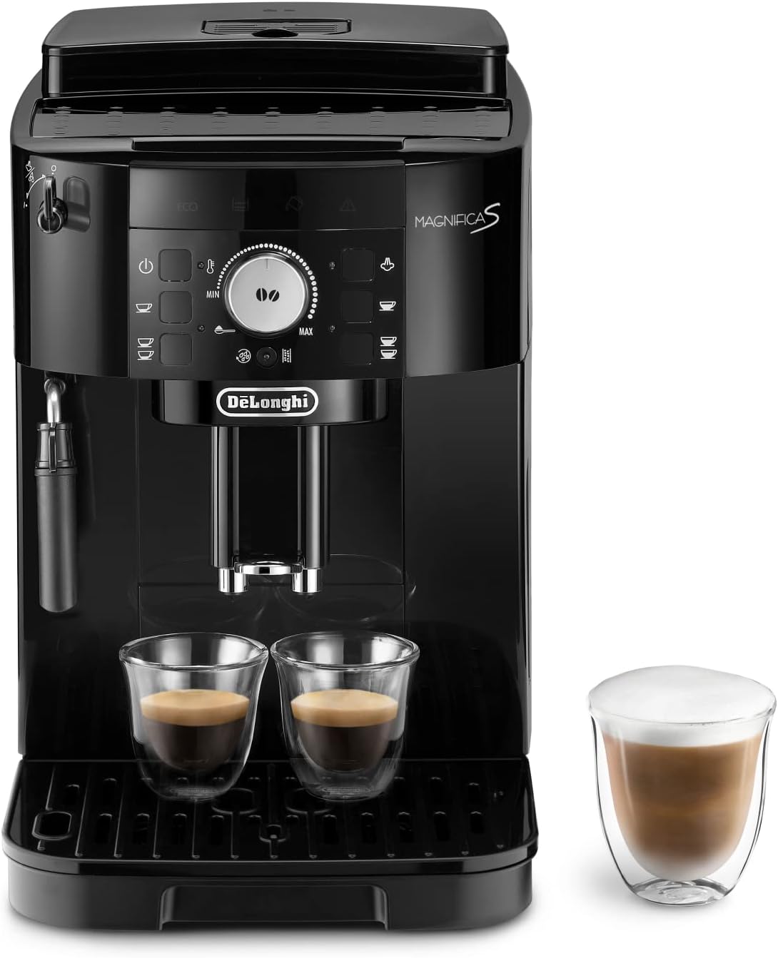 De'Longhi Magnifica Start ECAM222.60.BG, Kaffeevollautomat mit LatteCrema-Milchsystem für Automatischen Cappuccino, 4-Direktwahl-Tasten, Soft-Touch-Bedienfeld, "x2"-Funktion, 1450W, Schwarz/Grau