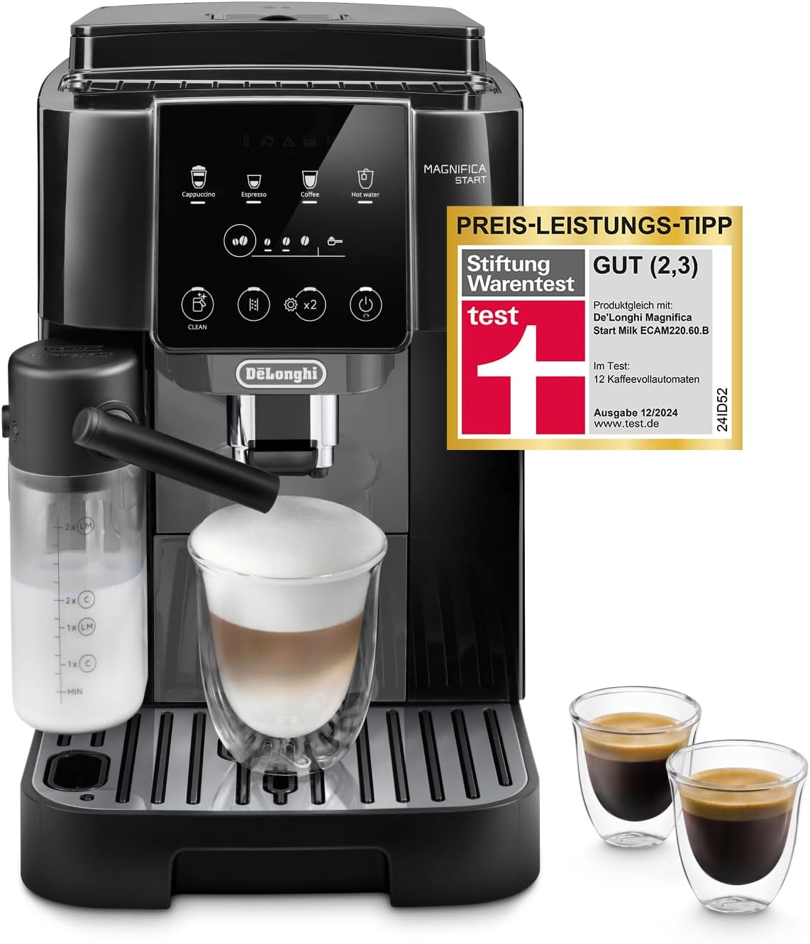 De'Longhi Magnifica S ECAM11.112.B, Kaffeevollautomat mit Milchaufschäumdüse für Cappuccino, mit Espresso Direktwahltasten und Drehregler, 2-Tassen-Funktion, Schwarz