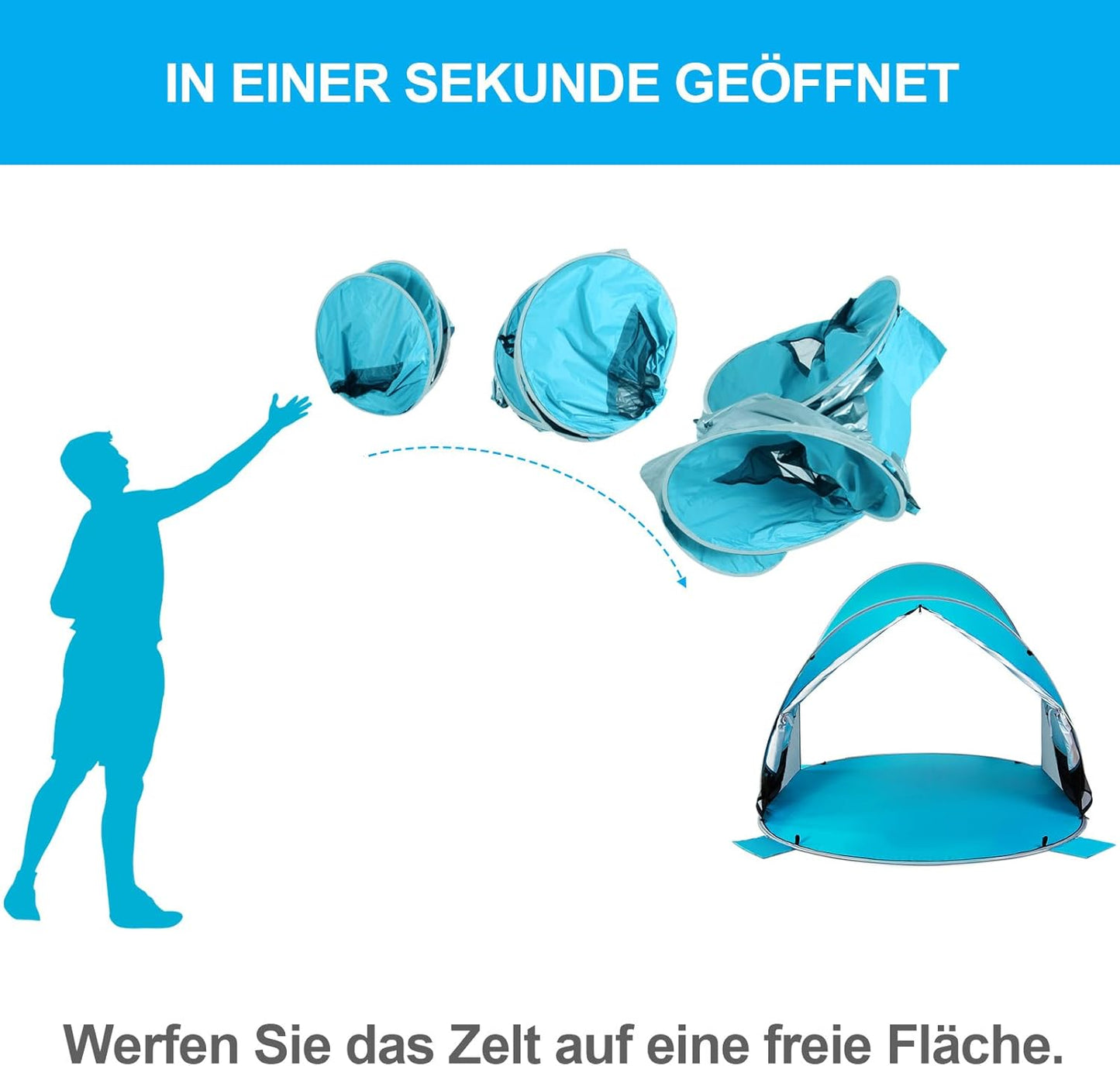 WolfWise Strandmuschel Pop-Up Zelt mit UV-Schutz 50+, 3-4 Personen Strandzelt