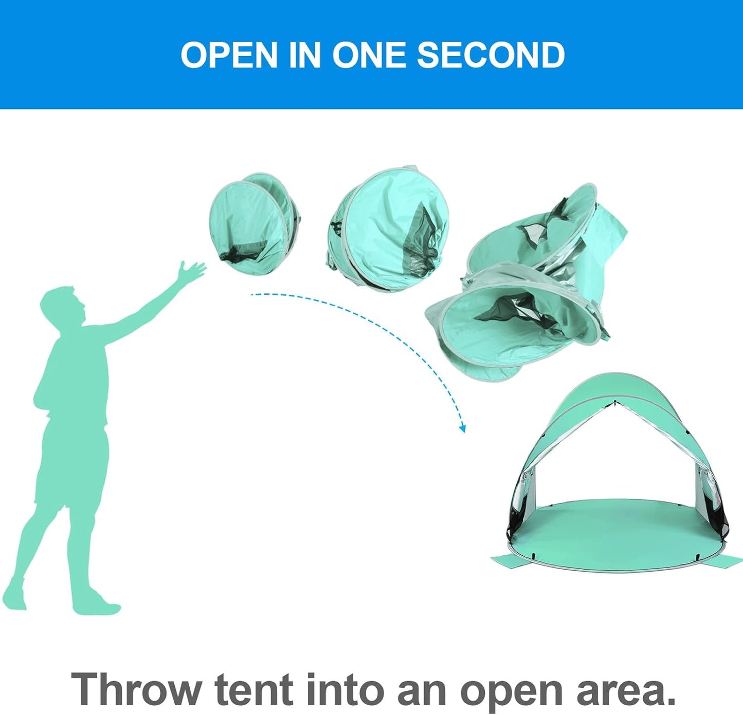 WolfWise Strandmuschel Pop-Up Zelt mit UV-Schutz 50+, 3-4 Personen Strandzelt