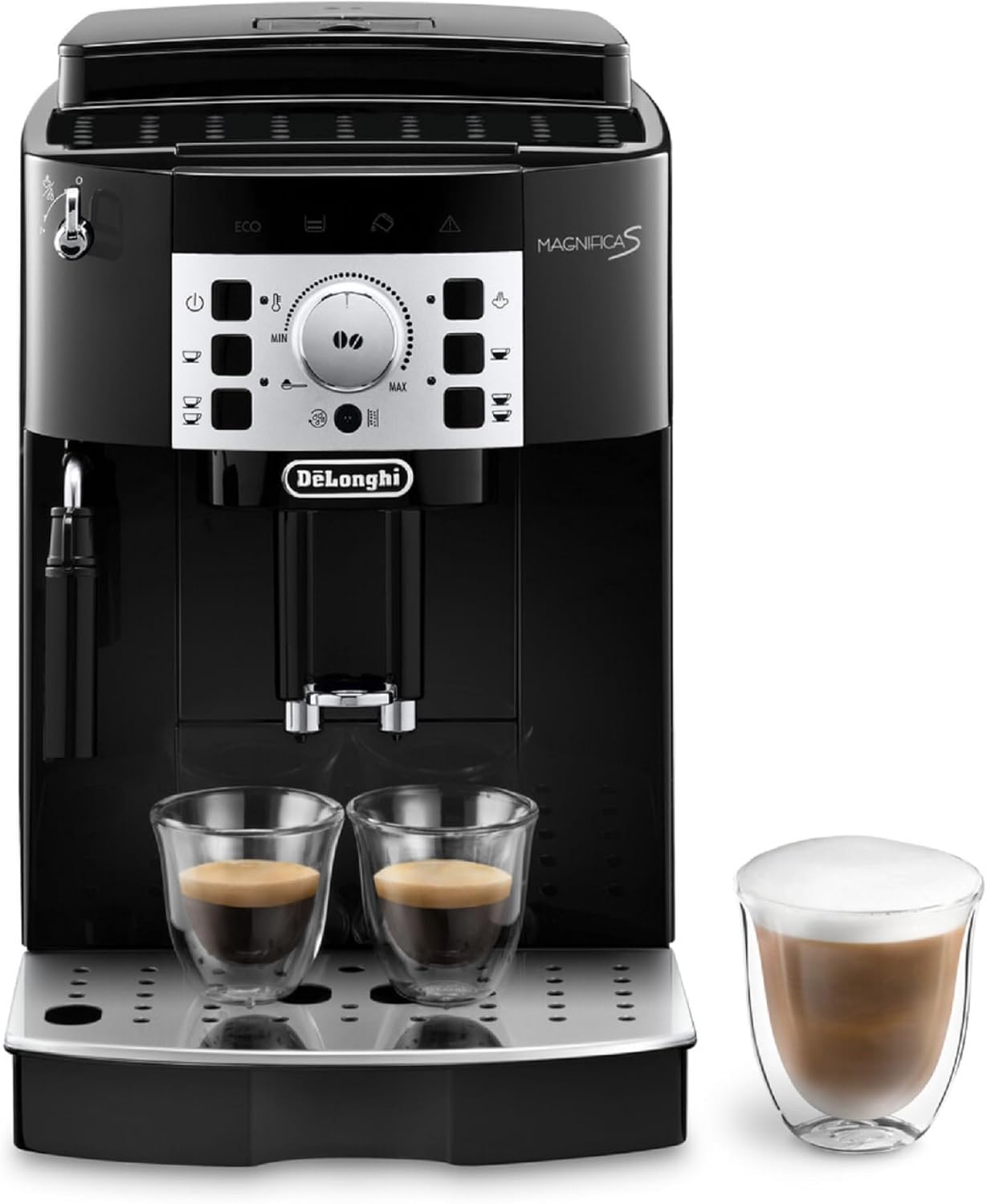 De'Longhi Magnifica Start ECAM222.60.BG, Kaffeevollautomat mit LatteCrema-Milchsystem für Automatischen Cappuccino, 4-Direktwahl-Tasten, Soft-Touch-Bedienfeld, "x2"-Funktion, 1450W, Schwarz/Grau