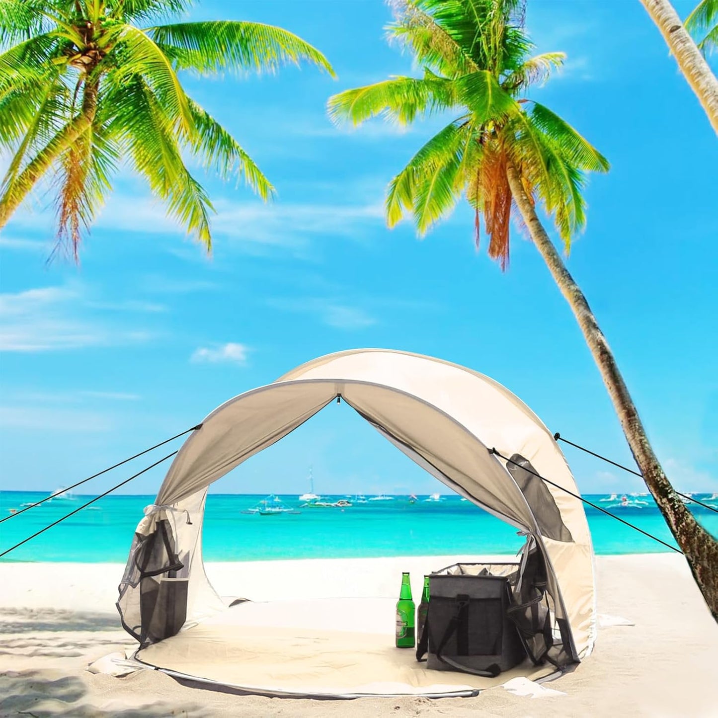 WolfWise Strandmuschel Pop-Up Zelt mit UV-Schutz 50+, 3-4 Personen Strandzelt