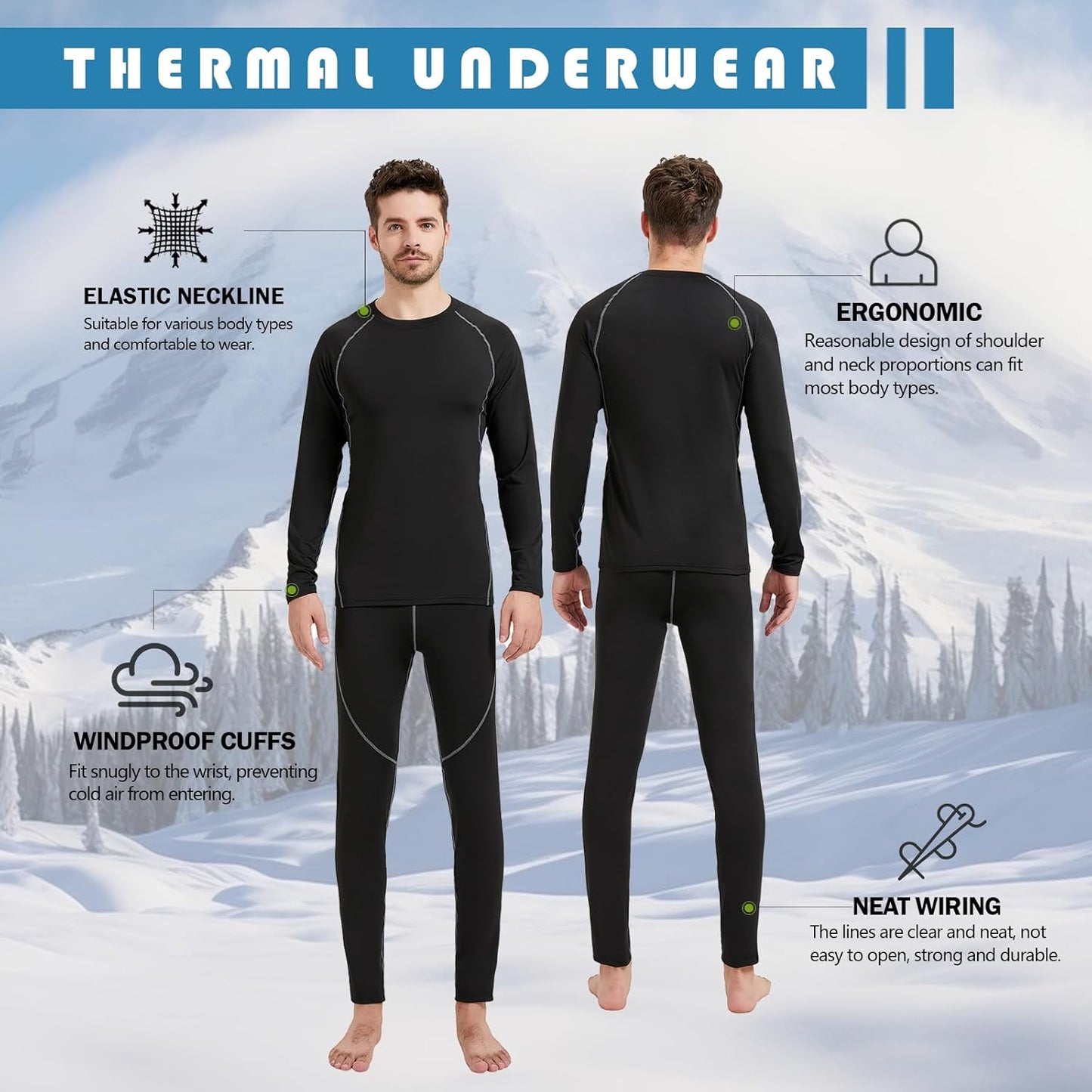 Ropa Interior Térmica Hombre Invierno Conjuntos Térmicos Esquí Funcional Interior Ropa S-2XL