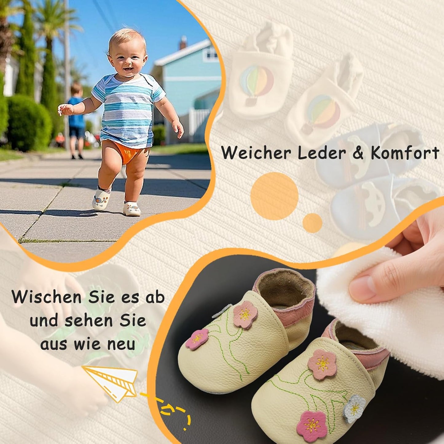 Yalion Baby Junge Mädchen Weicher Leder Lauflernschuhe Krabbelschuhe Babyhausschuhe mit Wildledersohlen Multi-Stil