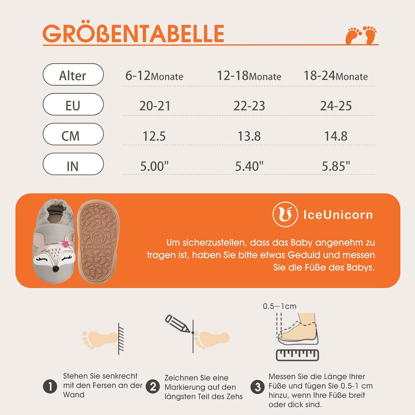 IceUnicorn Krabbelschuhe Baby Lauflernschuhe Weicher Leder Jungen Mädchen Lederschuhe Babys Rutschfeste Krabbelschuhe mit Gummisohle Babyschuhe