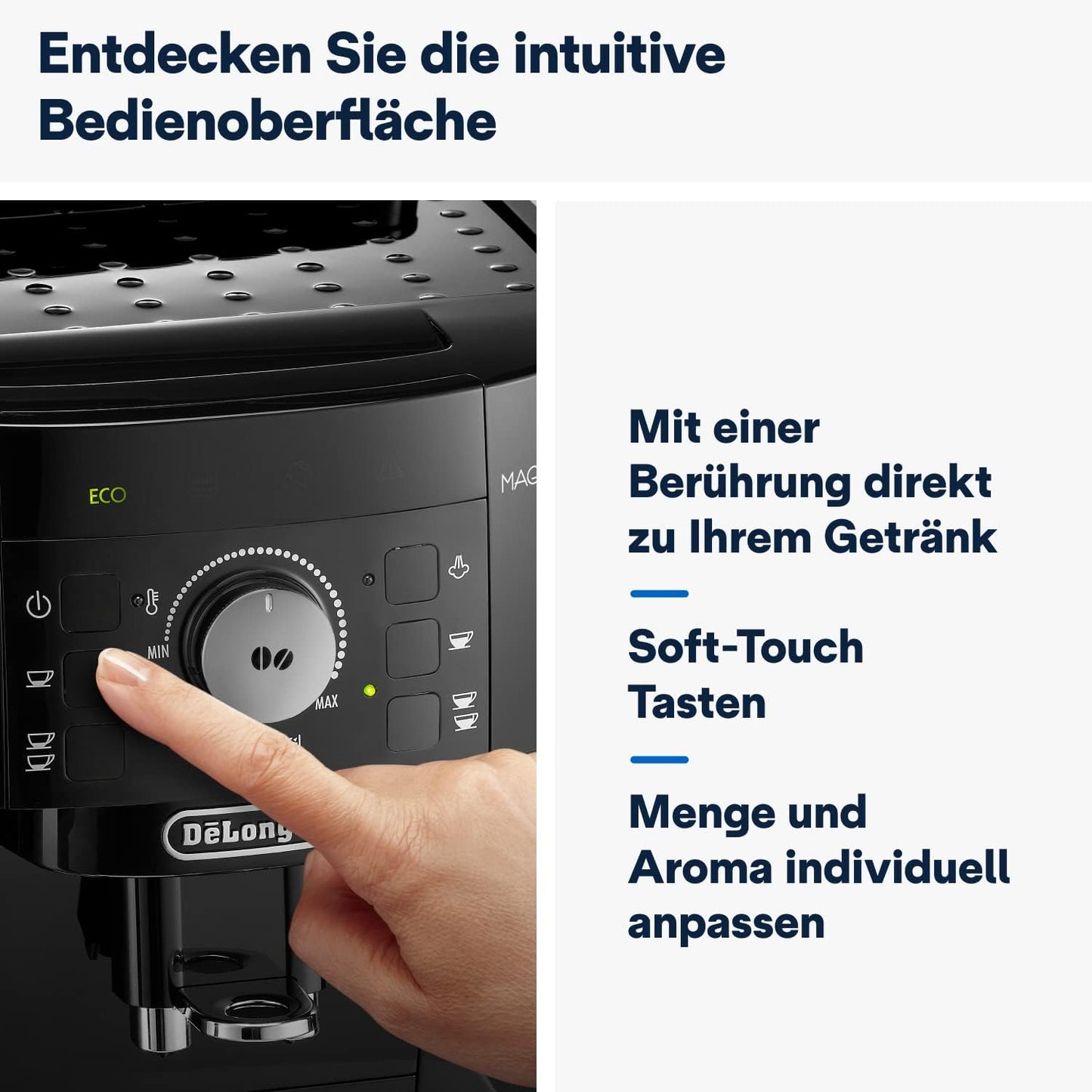 De'Longhi Magnifica Start ECAM222.60.BG, Kaffeevollautomat mit LatteCrema-Milchsystem für Automatischen Cappuccino, 4-Direktwahl-Tasten, Soft-Touch-Bedienfeld, "x2"-Funktion, 1450W, Schwarz/Grau