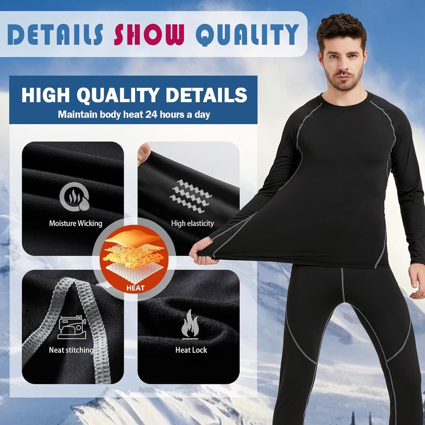 Ropa Interior Térmica Hombre Invierno Conjuntos Térmicos Esquí Funcional Interior Ropa S-2XL