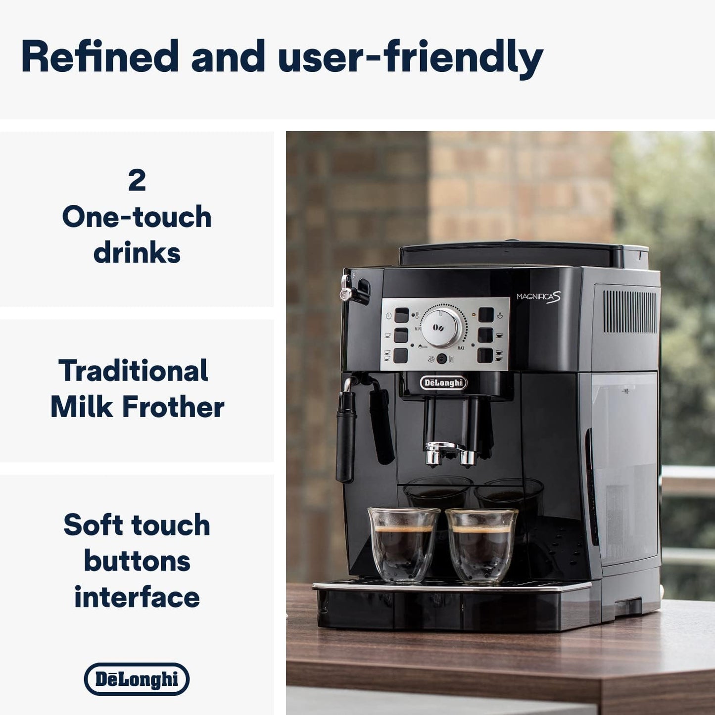 De'Longhi Magnifica Start ECAM222.60.BG, Kaffeevollautomat mit LatteCrema-Milchsystem für Automatischen Cappuccino, 4-Direktwahl-Tasten, Soft-Touch-Bedienfeld, "x2"-Funktion, 1450W, Schwarz/Grau