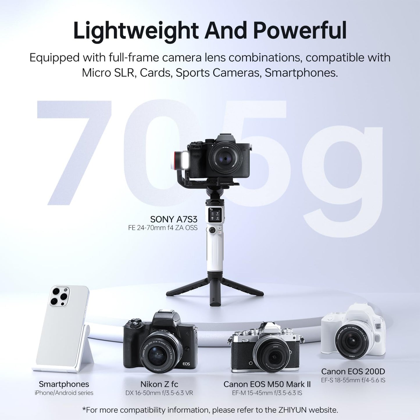 ZHIYUN Crane M3S [Official] Gimbal Stabiliser for Camera, 1000Lux Video Light/Bluetooth/1.22 Inch Screen, Lightweight 3-Axis Stabiliser for DSLR and Mirrorless Smartphone/Action Cam, 705 g