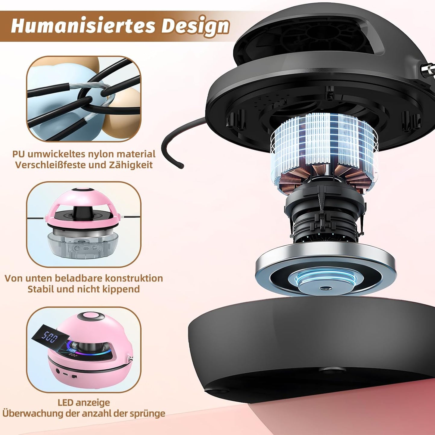 YOOHBERRYS Elektronische Springseil, Bluetooth Smart Jump Rope Machine, Intelligente Automatische Springseilmaschine mit LED-Anzeigezähler, Elektrische Rotierende Workout Skipping Rope