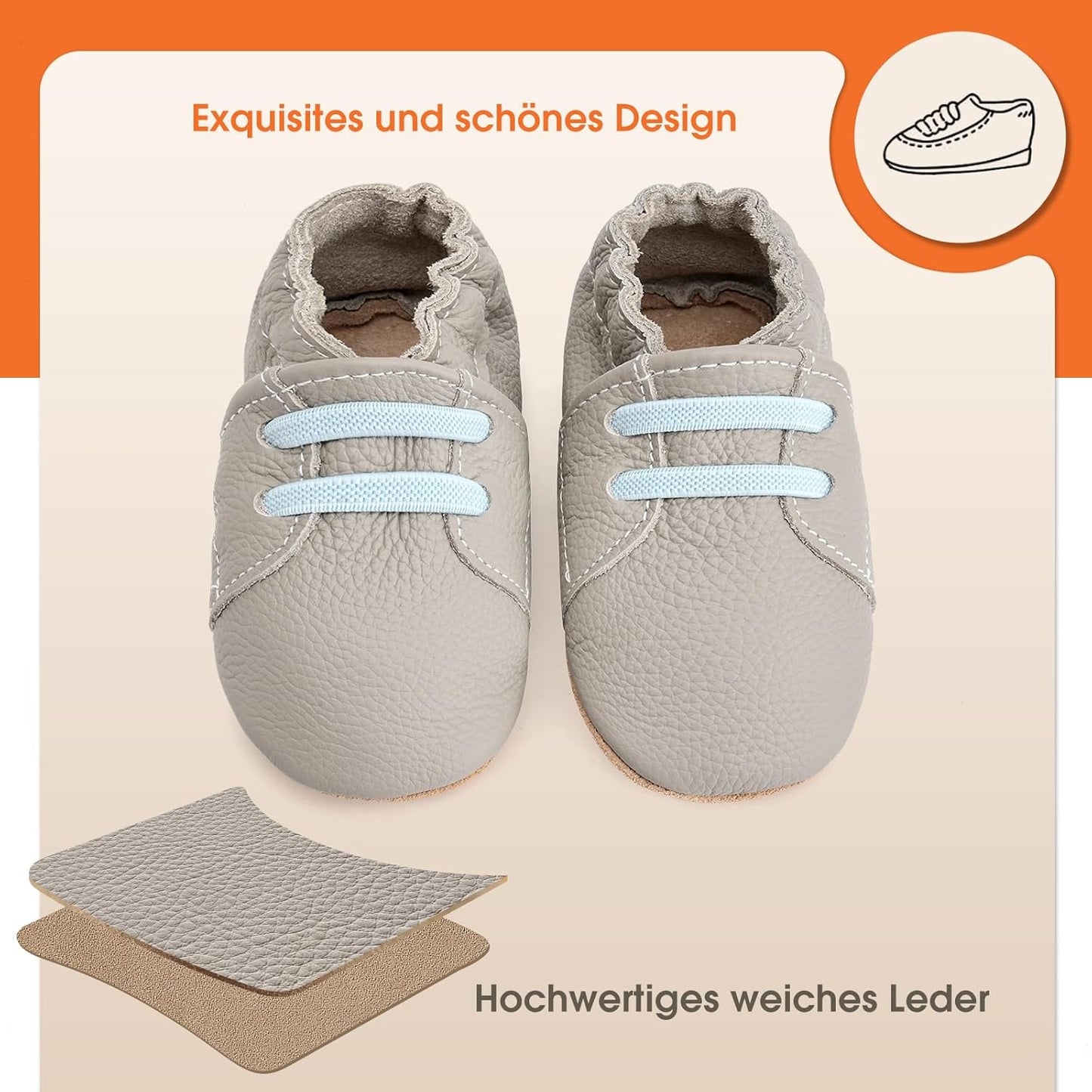 IceUnicorn Krabbelschuhe Baby Lauflernschuhe Weicher Leder Jungen Mädchen Lederschuhe Babys Rutschfeste Krabbelschuhe mit Gummisohle Babyschuhe