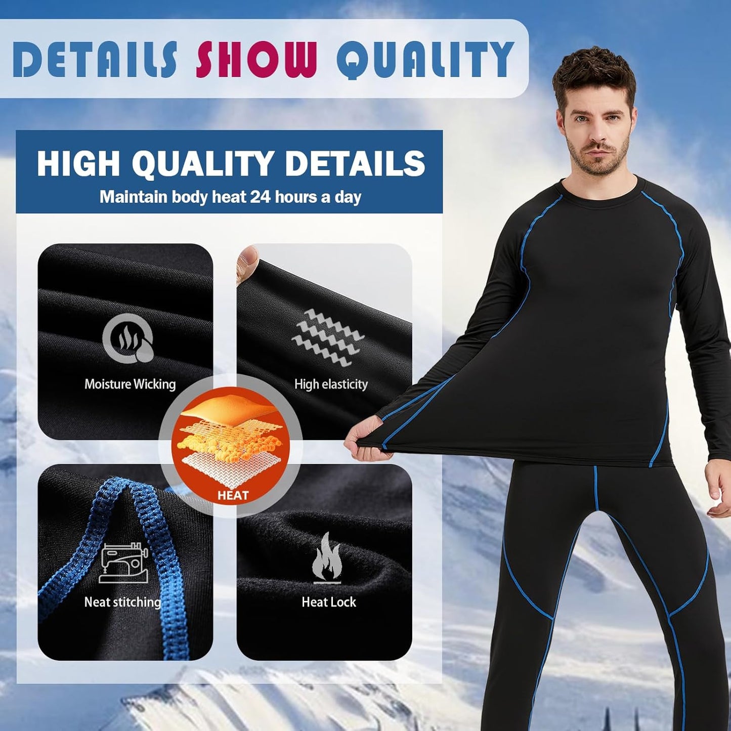 Ropa Interior Térmica Hombre Invierno Conjuntos Térmicos Esquí Funcional Interior Ropa S-2XL