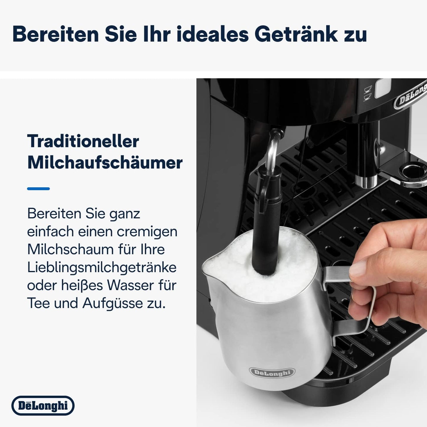 De'Longhi Magnifica Start ECAM222.60.BG, Kaffeevollautomat mit LatteCrema-Milchsystem für Automatischen Cappuccino, 4-Direktwahl-Tasten, Soft-Touch-Bedienfeld, "x2"-Funktion, 1450W, Schwarz/Grau