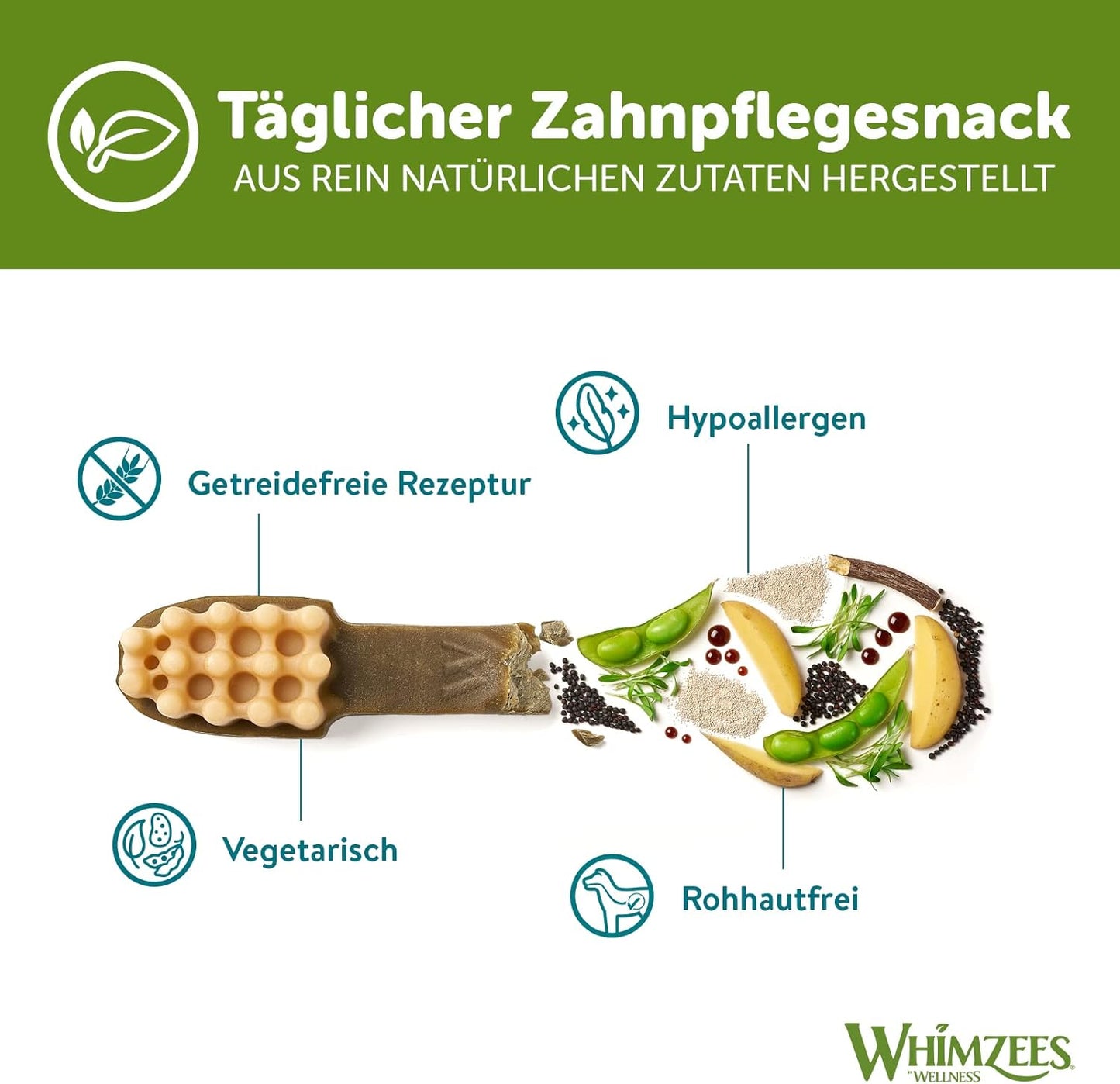 WHIMZEES By Wellness Gemischte Vielfaltsbox, Kaustangen für kleine Hunde zur Zahnpflege, Größe S, 56 Stück, ohne Zuckerzusatz, getreidefrei, natürlich, fettarm