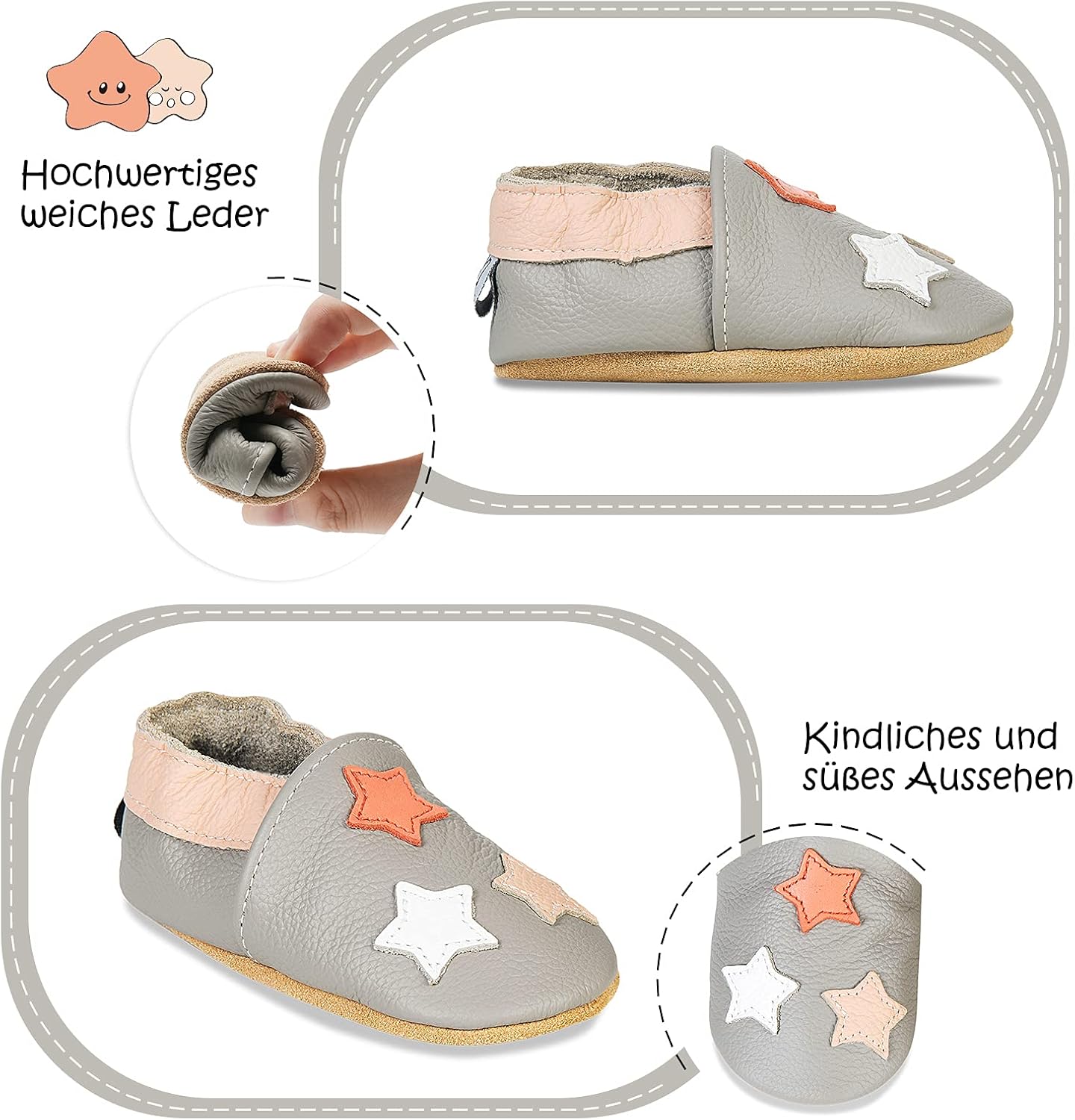 IceUnicorn Krabbelschuhe Baby Lauflernschuhe Jungen Mädchen Weicher Leder Babyhausschuhe Kleinkind Rutschfeste Lederschuhe Baby