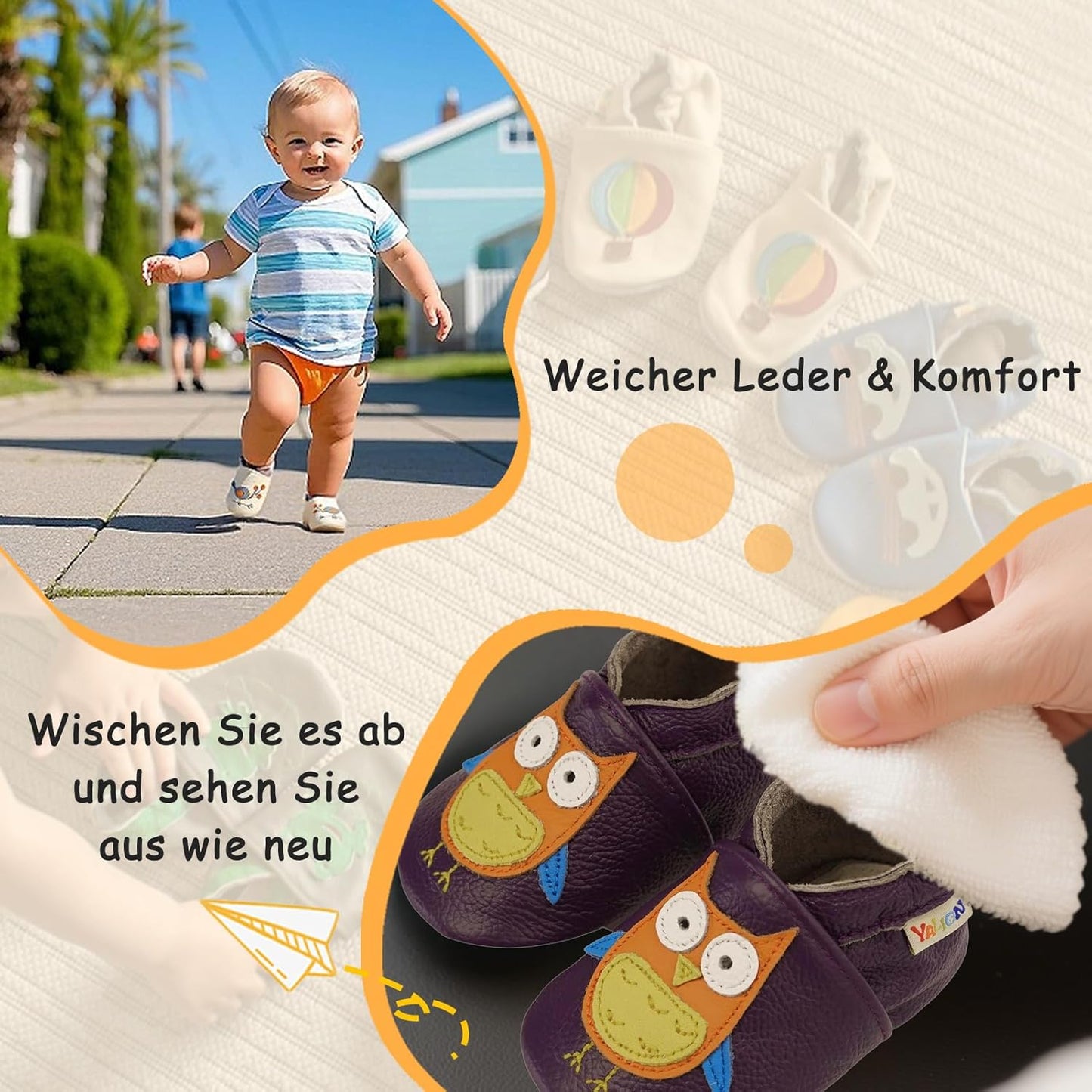 Yalion Baby Junge Mädchen Weicher Leder Lauflernschuhe Krabbelschuhe Babyhausschuhe mit Wildledersohlen Multi-Stil