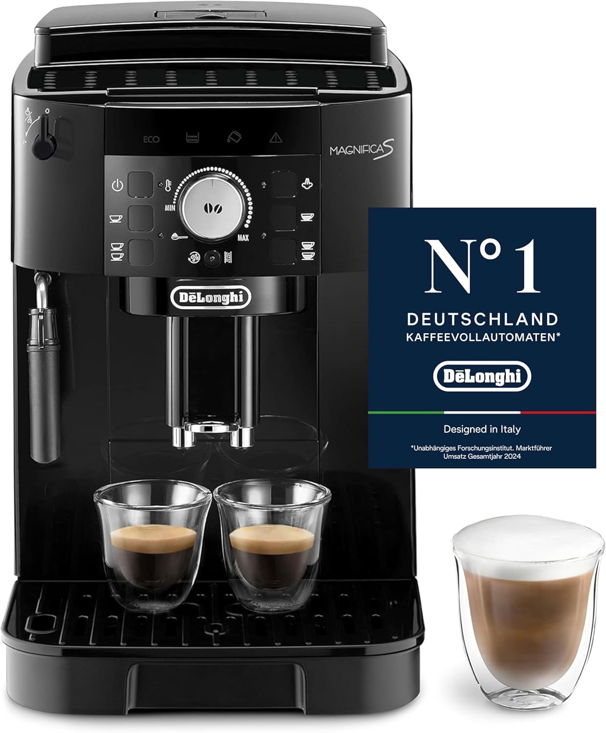 De'Longhi Magnifica S ECAM11.112.B, Kaffeevollautomat mit Milchaufschäumdüse für Cappuccino, mit Espresso Direktwahltasten und Drehregler, 2-Tassen-Funktion, Schwarz