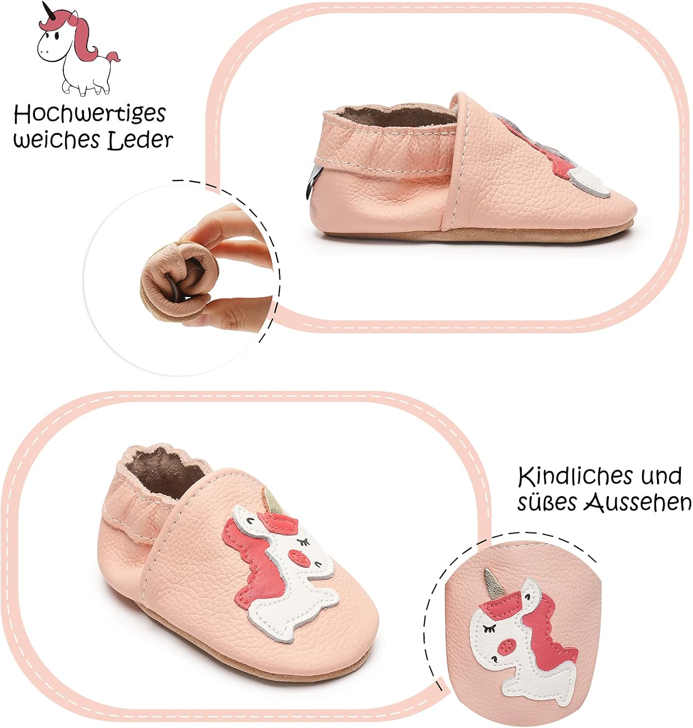 IceUnicorn Krabbelschuhe Baby Lauflernschuhe Jungen Mädchen Weicher Leder Babyhausschuhe Kleinkind Rutschfeste Lederschuhe Baby