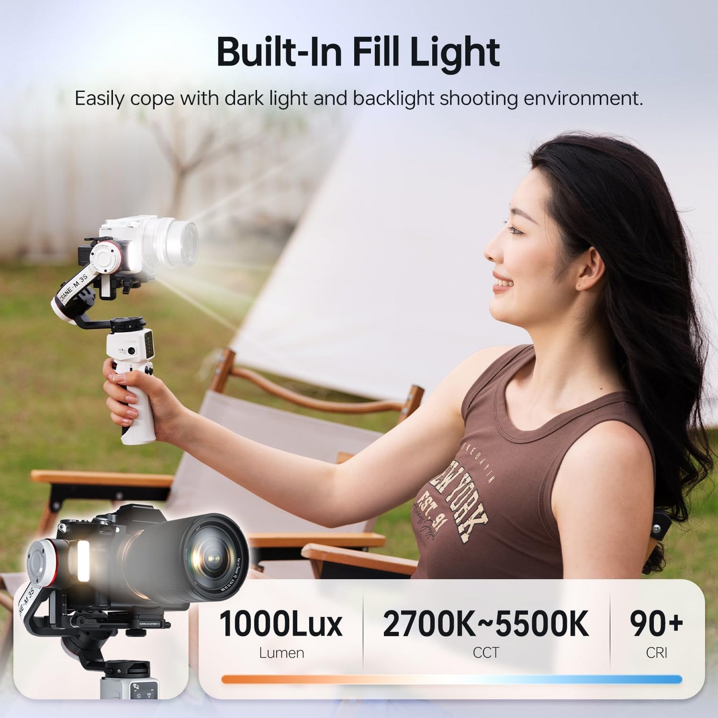 ZHIYUN Crane M3S [Official] Gimbal Stabiliser for Camera, 1000Lux Video Light/Bluetooth/1.22 Inch Screen, Lightweight 3-Axis Stabiliser for DSLR and Mirrorless Smartphone/Action Cam, 705 g