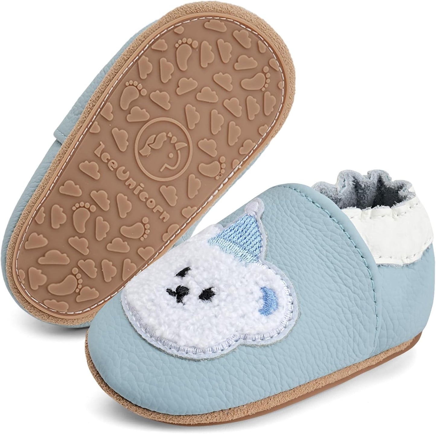 IceUnicorn Krabbelschuhe Baby Lauflernschuhe Weicher Leder Jungen Mädchen Lederschuhe Babys Rutschfeste Krabbelschuhe mit Gummisohle Babyschuhe