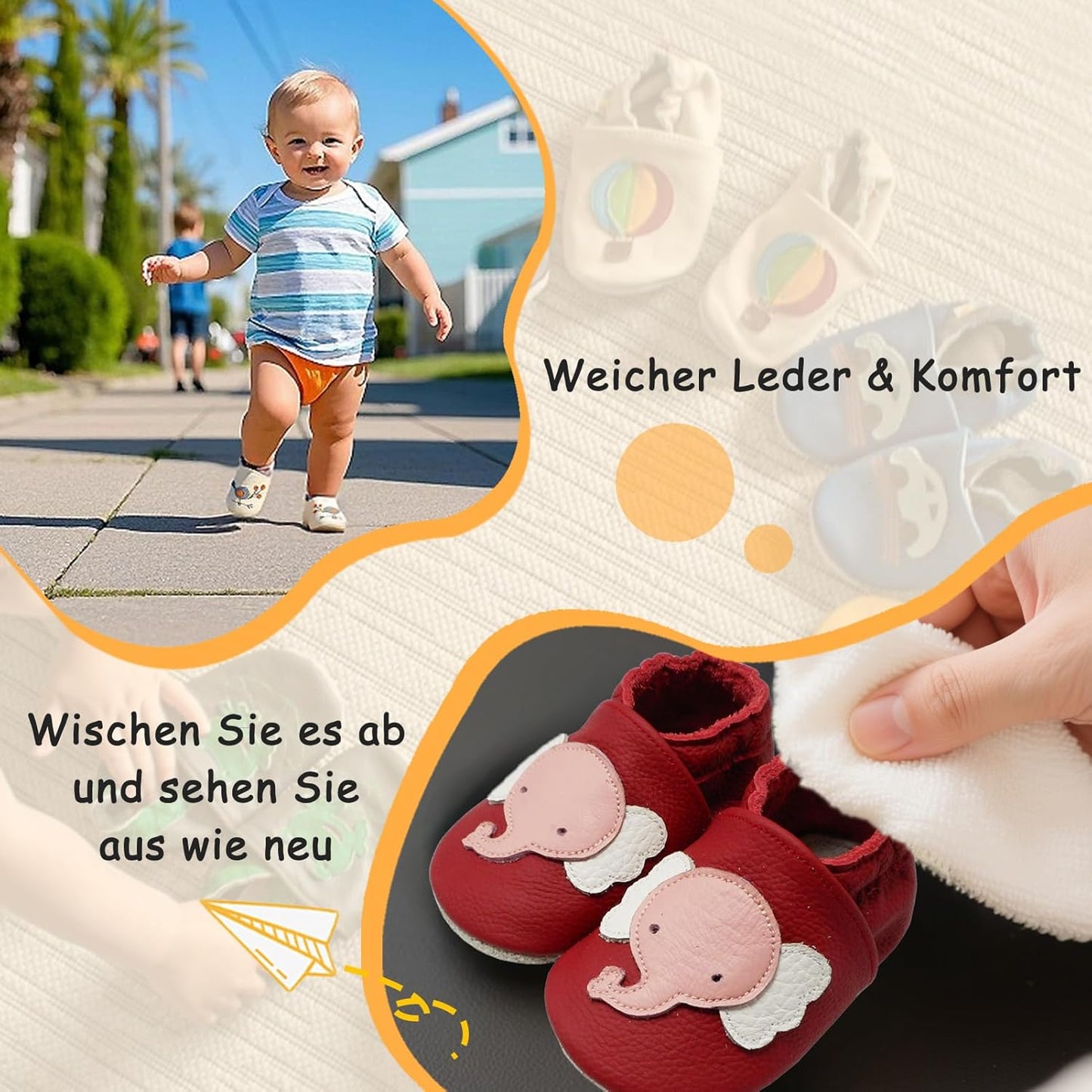 Yalion Baby Junge Mädchen Weicher Leder Lauflernschuhe Krabbelschuhe Babyhausschuhe mit Wildledersohlen Multi-Stil