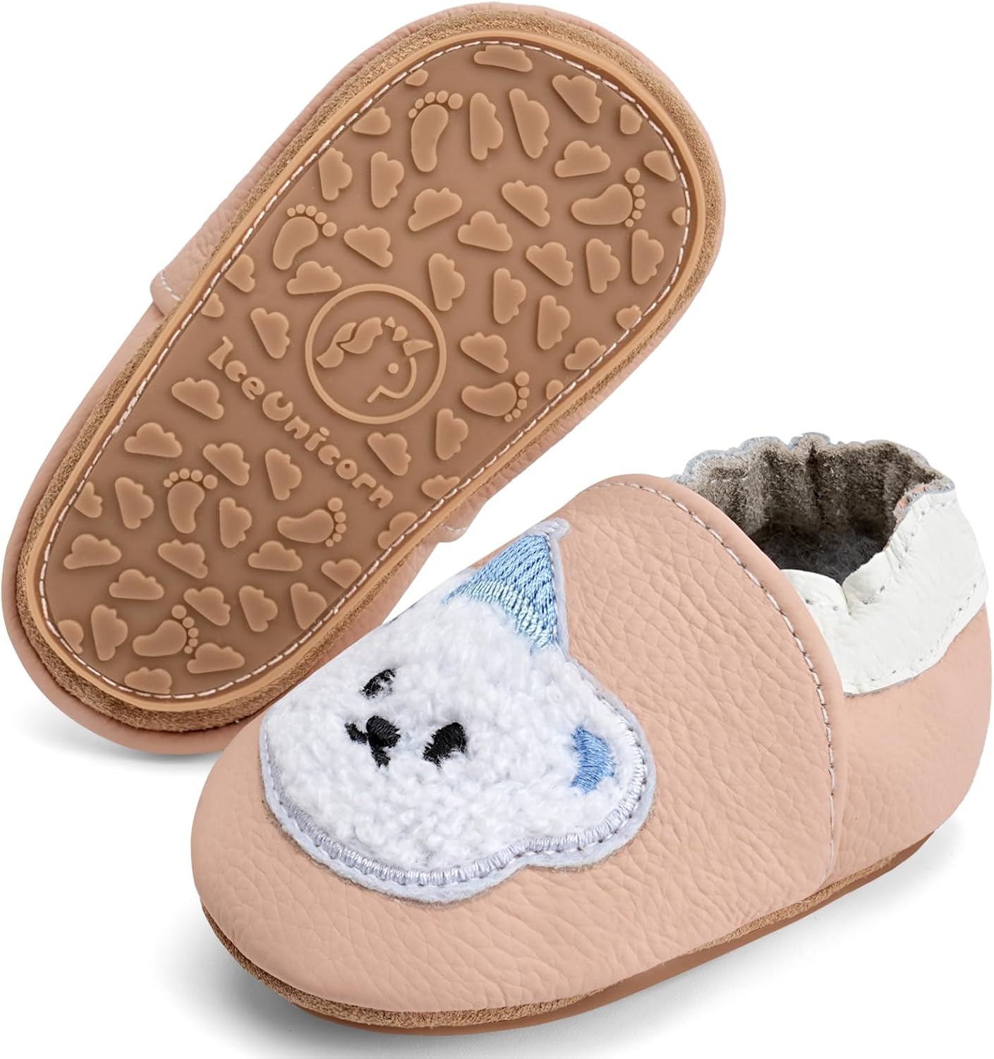 IceUnicorn Krabbelschuhe Baby Lauflernschuhe Weicher Leder Jungen Mädchen Lederschuhe Babys Rutschfeste Krabbelschuhe mit Gummisohle Babyschuhe