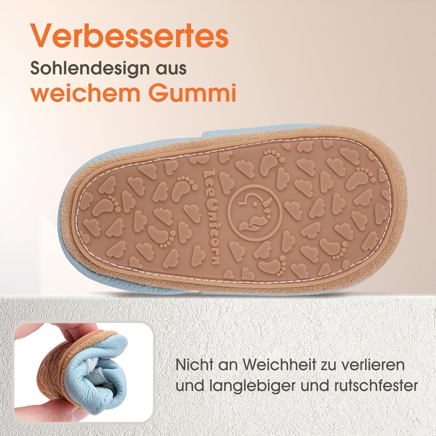 IceUnicorn Krabbelschuhe Baby Lauflernschuhe Weicher Leder Jungen Mädchen Lederschuhe Babys Rutschfeste Krabbelschuhe mit Gummisohle Babyschuhe