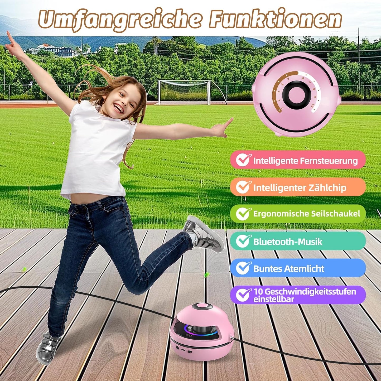 YOOHBERRYS Elektronische Springseil, Bluetooth Smart Jump Rope Machine, Intelligente Automatische Springseilmaschine mit LED-Anzeigezähler, Elektrische Rotierende Workout Skipping Rope