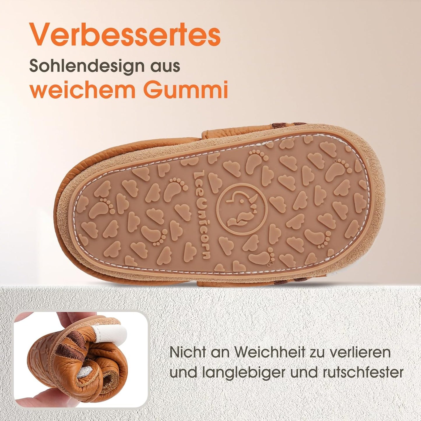 IceUnicorn Krabbelschuhe Baby Lauflernschuhe Weicher Leder Jungen Mädchen Lederschuhe Babys Rutschfeste Krabbelschuhe mit Gummisohle Babyschuhe