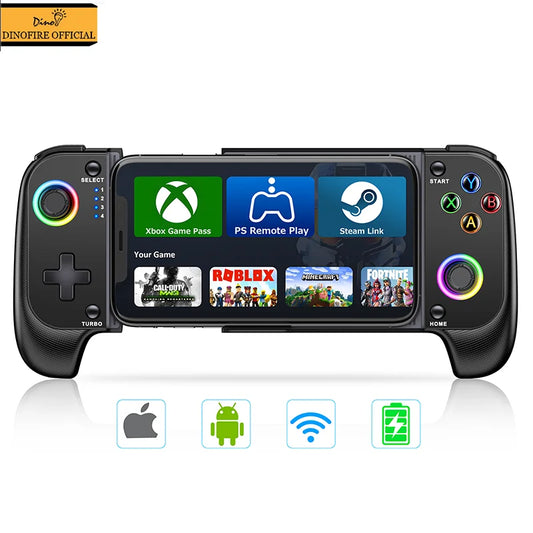 DinoFire Handy-Gamepad Joystick für iPhone und Android, Bluetooth-Controller mit Trigger und Halleffekt-Stick, mobiles Spielsteuergerät