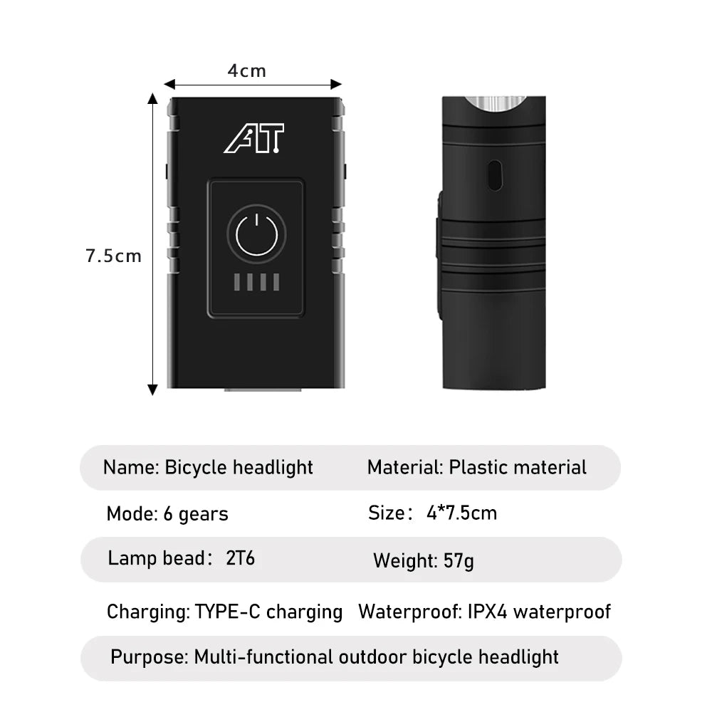 LED Fahrrad-Frontlicht Typ-C Wiederaufladbare Fahrradlampe – MTB & Rennrad – Einfach zu installieren – Fahrradzubehör