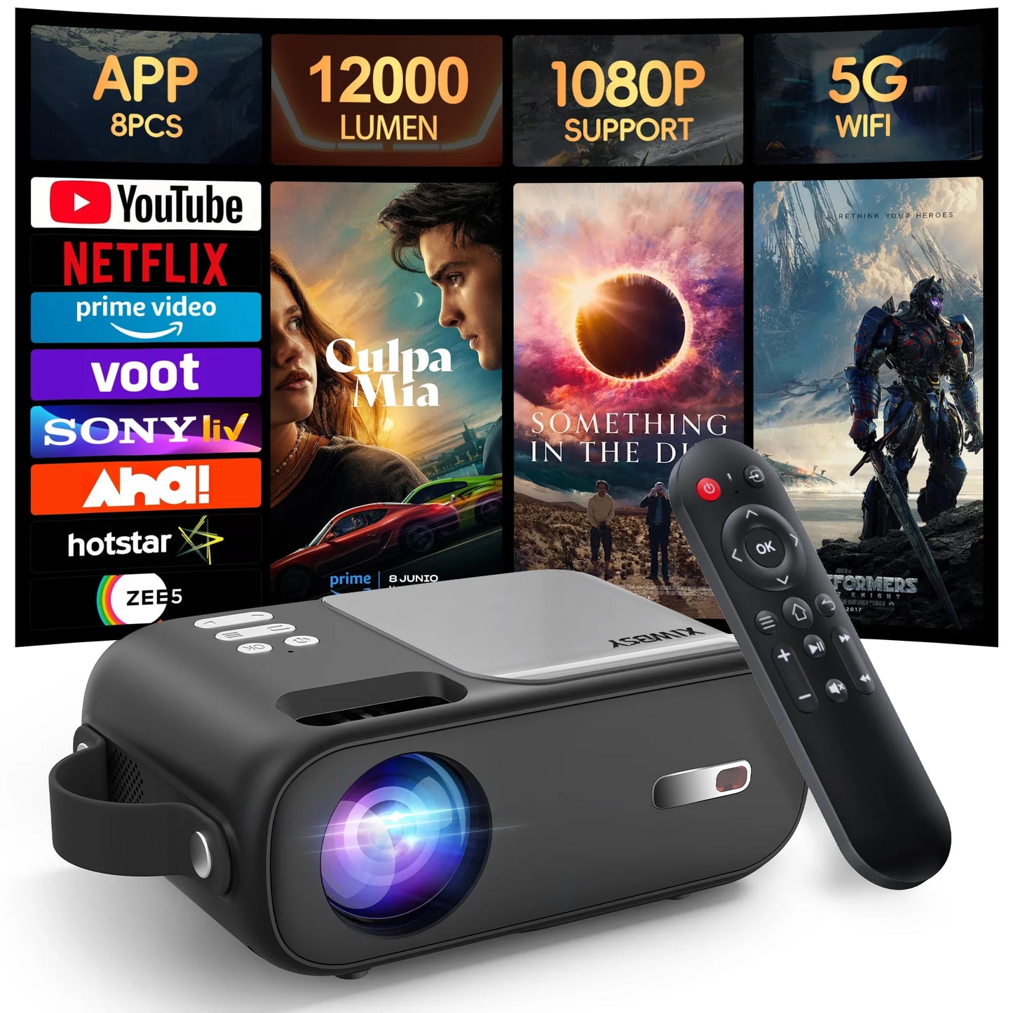 XIWBSY 12000 Lumen Mini-Android-Projektor Full HD Tragbarer Projektor Heimkino Büro Camping Outdoor-Projektor Beamer