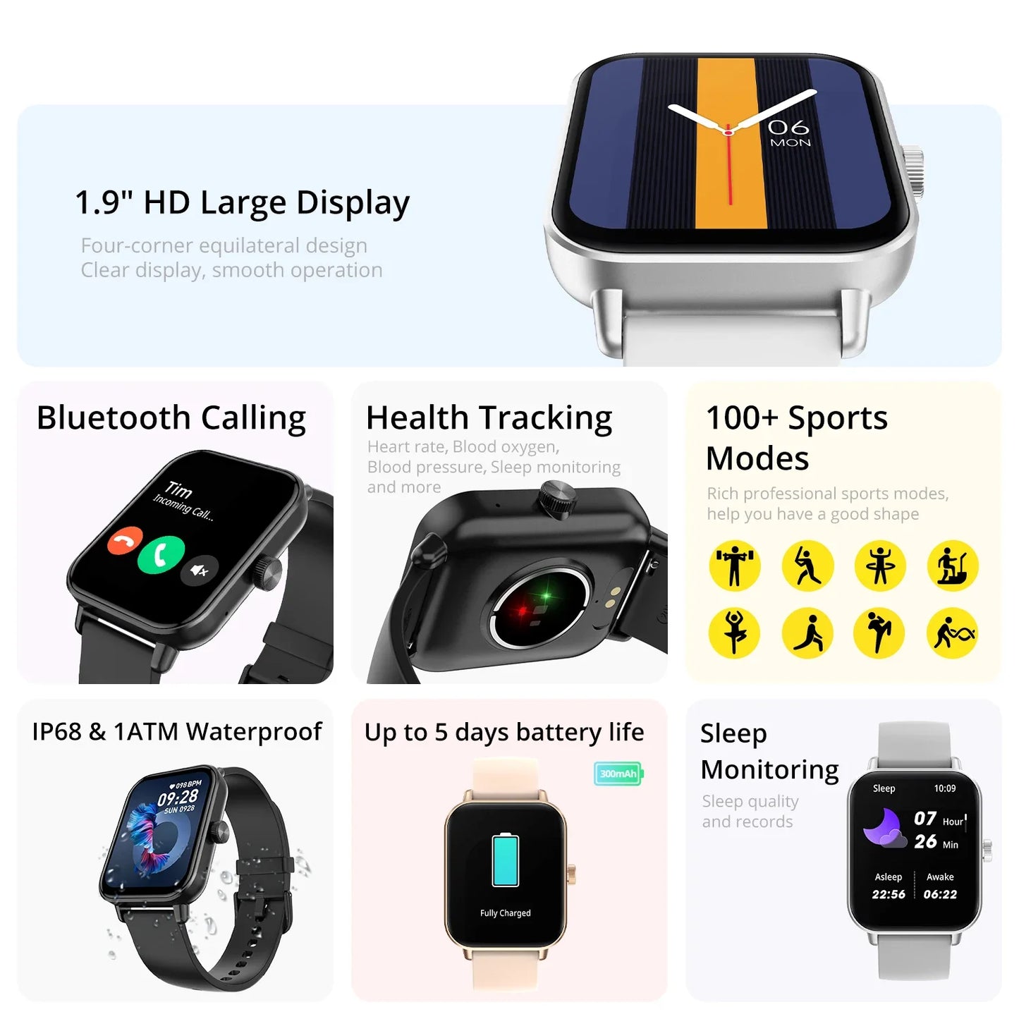 COLMI P81 Smartwatch mit Anruffunktion – 1,9" Ultra-Bildschirm, 24-Stunden-Gesundheitsüberwachung, über 100 Sportmodi, Bluetooth-Smartwatch für Damen und Herren