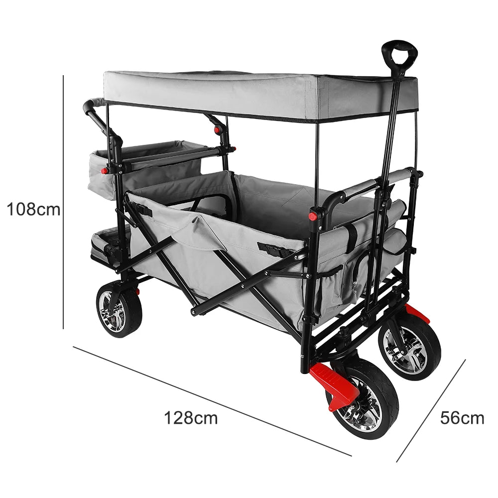 1 Stück faltbarer Gartenwagen mit Dachrädern, Brems-Transportwagen aus Stahlmetall für Garten, Camping und Sonnenschutz für Kinder