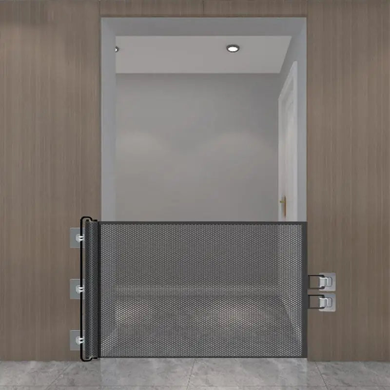 Automatisches Isolationsnetz aus Mesh für Haustiere, ausziehbares Haustiertor, Sicherheitszaun für Hunde und Kinder, einfache Installation, Türschutzgitter für Treppen und Außentüren