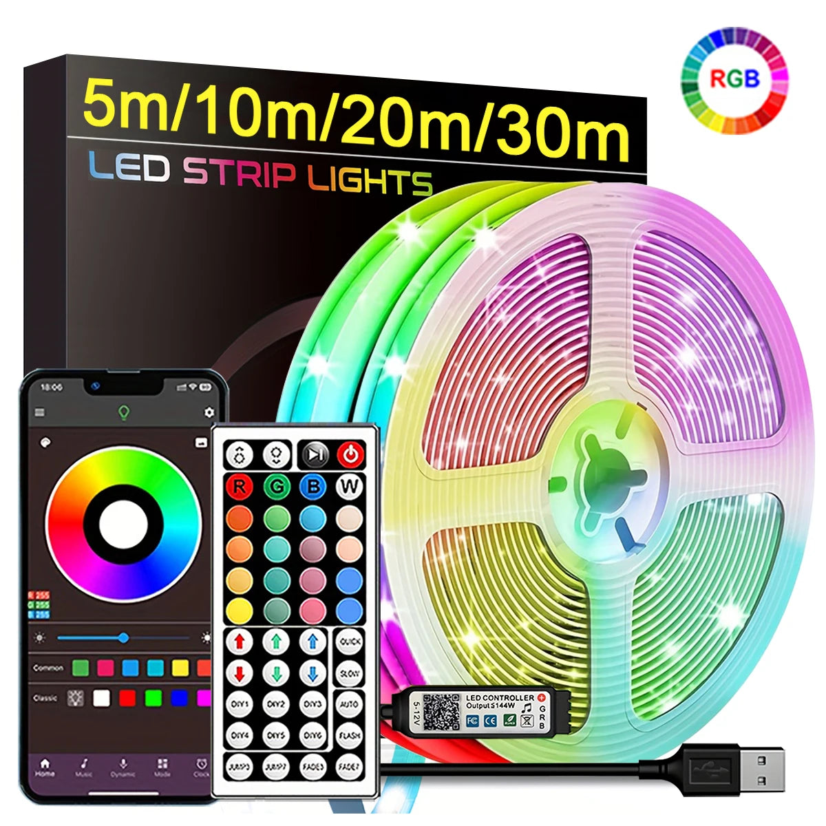 Smart RGB LED Strip Lights — App Control & Music Sync