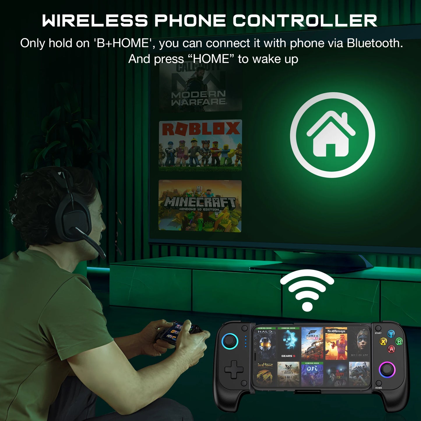 DinoFire Handy-Gamepad Joystick für iPhone und Android, Bluetooth-Controller mit Trigger und Halleffekt-Stick, mobiles Spielsteuergerät