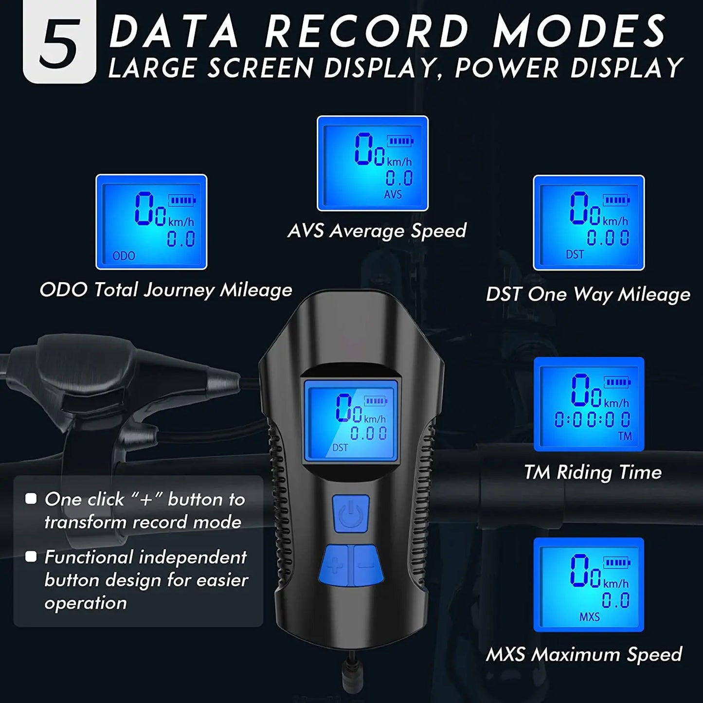 Wiederaufladbare USB Fahrrad-Frontlicht mit Hupe, wasserdichter Tacho, Fahrradzubehör, Mountainbike, 3-in-1