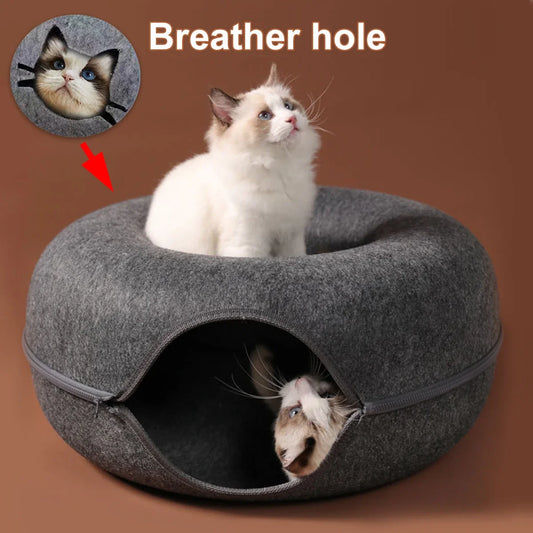 Round Felt Cat Tunnel Bed & Scratcher – Interactive Donut Nest For Kittens — product image 1