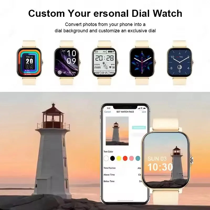 Smart Watch with Full Touch Screen, Call & Message Reminder, Music Control – Compatible with iPhone & Android
