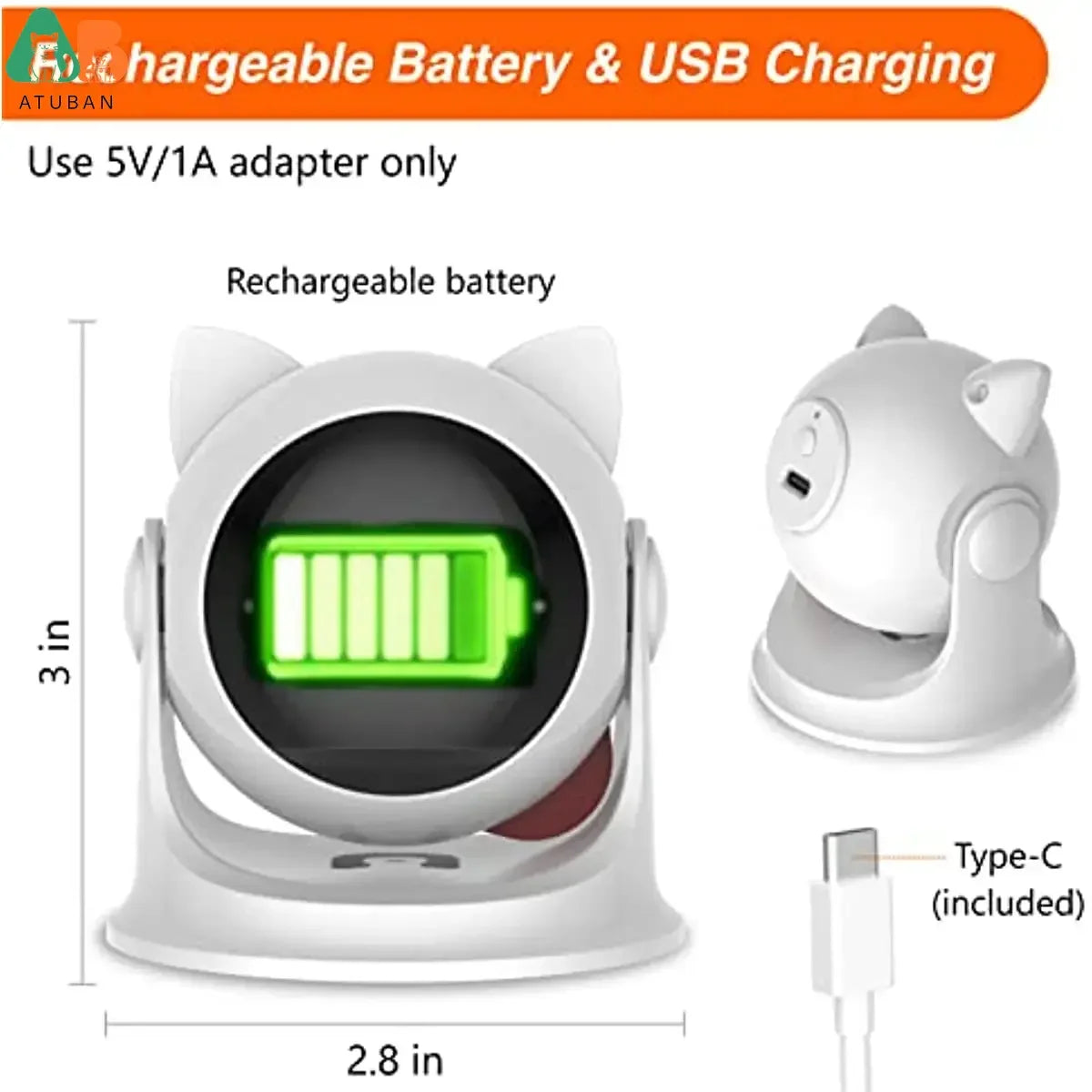 Automatisches Laserspielzeug für Katzen von ATUBAN – Interaktives Katzenspielzeug für Wohnungskatzen/Kätzchen/Hunde, mit schnellem/niedrigem Modus und einstellbaren Kreisbahnen
