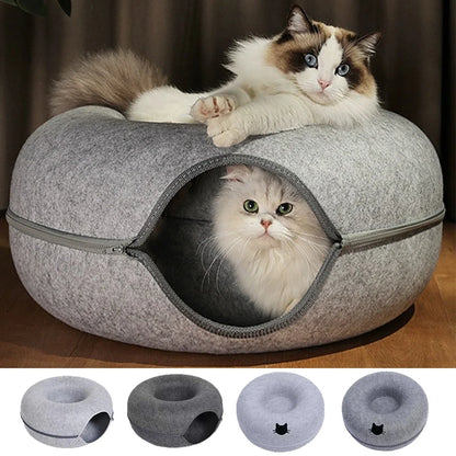 Round Felt Cat Tunnel Bed & Scratcher – Interactive Donut Nest For Kittens — product image 2