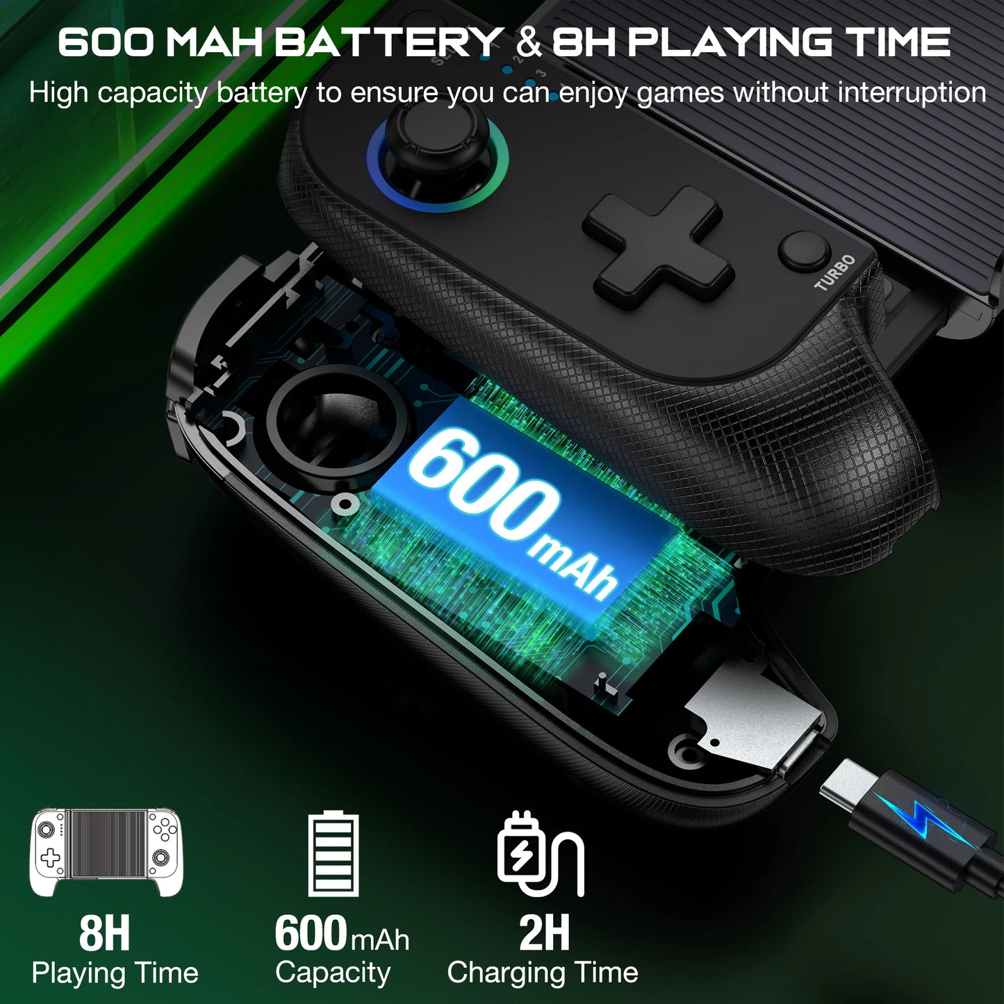 DinoFire Handy-Gamepad Joystick für iPhone und Android, Bluetooth-Controller mit Trigger und Halleffekt-Stick, mobiles Spielsteuergerät