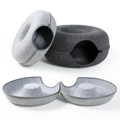 Round Felt Cat Tunnel Bed & Scratcher – Interactive Donut Nest For Kittens — product image 3
