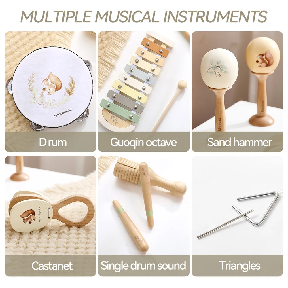 Musikinstrumente Montessori Musik Baby 0–12 Monate Spielzeug Trommel Xylophon Kinder Frühpädagogische Holzspielzeuge Babyspielzeug